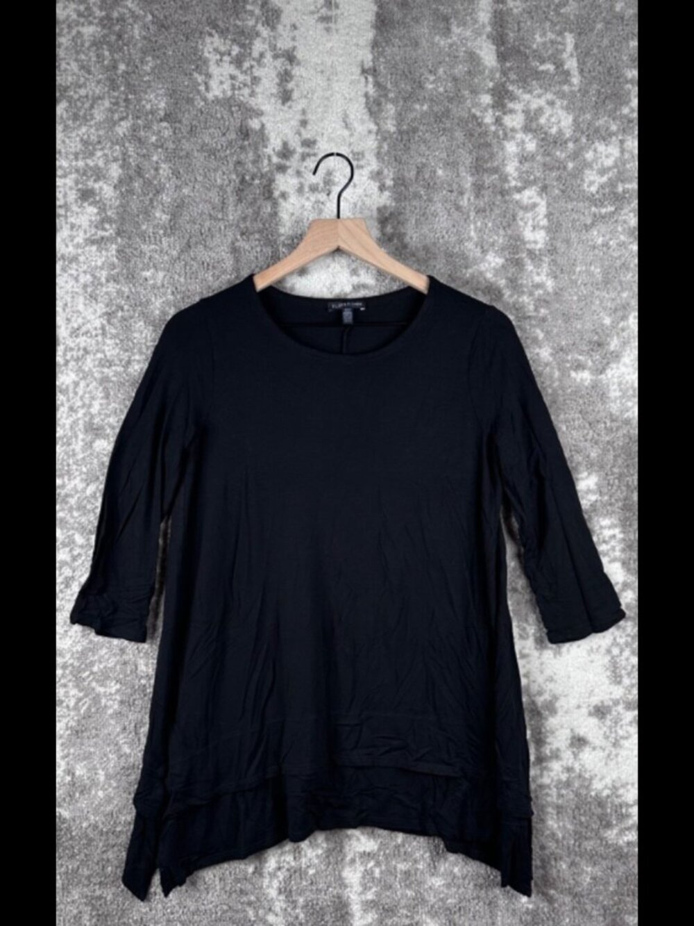 Eileen Fisher Top XS Womens Black Curve Hem Long Sleeve Tunic Shirt